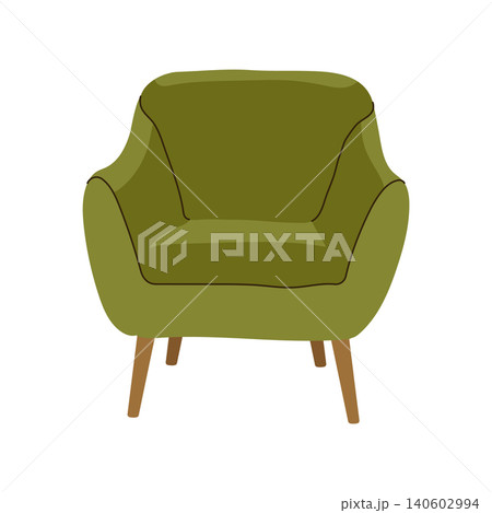 Comfortable green armchair with wooden legs cozy interior Comfortable green armchair with wooden legs cozy interior 140602994