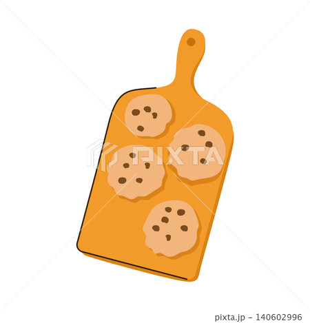 Wooden cutting board with homemade chocolate chip cookies Wooden cutting board with homemade chocolate chip cookies 140602996