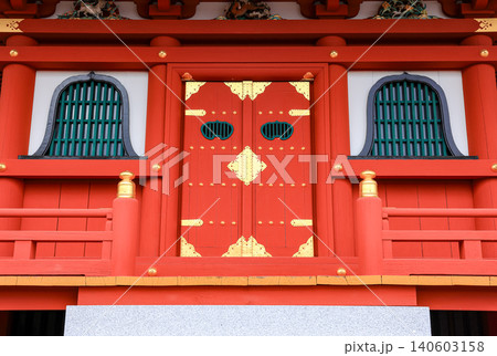 Entrance of traditional temple in Japan, Wooden door and wall of traditional Japanese old temple or shrine. 140603158