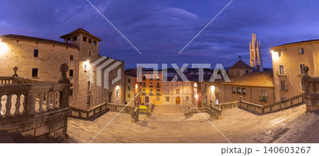 Historic Stairway and Cathedral at Dawn in Girona Catalonia Spain Historic Stairway and Cathedral at Dawn in Girona Catalonia Spain 140603267