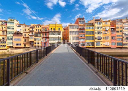 Colorful Riverside Houses Along Onyar River in Girona Catalonia Spain Colorful Riverside Houses Along Onyar River in Girona Catalonia Spain 140603269