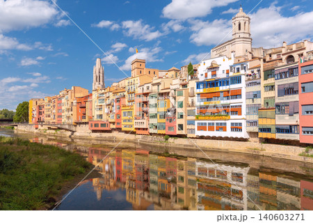Colorful Riverside Houses Along Onyar River in Girona Catalonia Spain Colorful Riverside Houses Along Onyar River in Girona Catalonia Spain 140603271