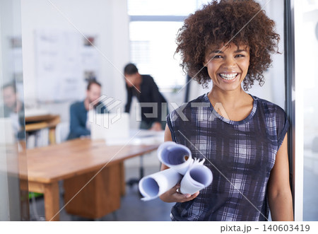 Portrait, smile and blueprint with architecture or woman in boardroom with documents for building or planning. Designer, drawings and creative or collaboration with architect team for construction Portrait, smile and blueprint with architecture or woman in boardroom with documents for building or planning. Designer, drawings and creative or collaboration with architect team for construction 140603419