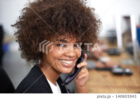 Woman, portrait and phone call in office for customer service with telemarketing, help desk and happiness. Call center, employee and face of consultant with telephone for support, telesales or advice Woman, portrait and phone call in office for customer service with telemarketing, help desk and happiness. Call center, employee and face of consultant with telephone for support, telesales or advice 140603843