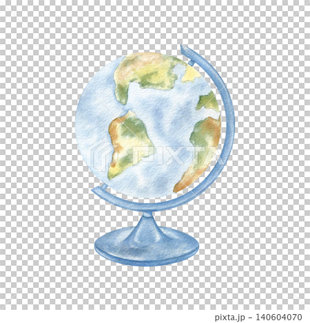 Classic watercolor globe in soft blue tones isolated illustration. Hand drawn clean minimalist clipart representing geography and learning for academic planners and school-themed designs. Classic watercolor globe in soft blue tones isolated illustration. Hand drawn clean minimalist clipart representing geography and learning for academic planners and school-themed designs. 140604070