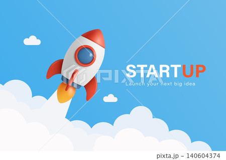 Startup Rocket Launch, Vector Illustration. Startup Business Growth and Startup Idea Banner with Flying Rocket. Clouds and Blue Sky for New Company, Innovation, App Launch and Project Promotion Startup Rocket Launch, Vector Illustration. Startup Business Growth and Startup Idea Banner with Flying Rocket. Clouds and Blue Sky for New Company, Innovation, App Launch and Project Promotion 140604374