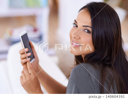 Woman, couch and phone for online portrait in home, comfortable and website for entertainment. Female person, smile and internet for blog and subscription, lounge and sofa for communication app Woman, couch and phone for online portrait in home, comfortable and website for entertainment. Female person, smile and internet for blog and subscription, lounge and sofa for communication app 140604391