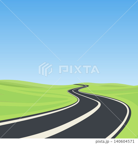 Winding Road Landscape, Cartoon Vector Illustration. Scenic Highway. Summer Countryside Square Background. Curved Asphalt Road Perspective Winding Road Landscape, Cartoon Vector Illustration. Scenic Highway. Summer Countryside Square Background. Curved Asphalt Road Perspective 140604571