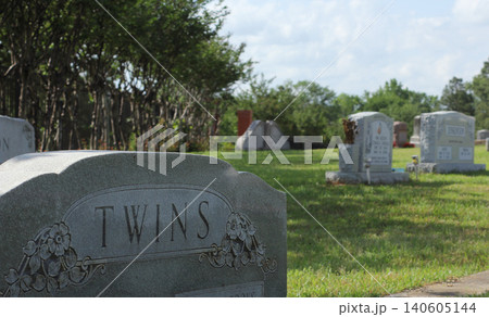 Headstone in Cemetery With Word Twins. Death Concept 140605144