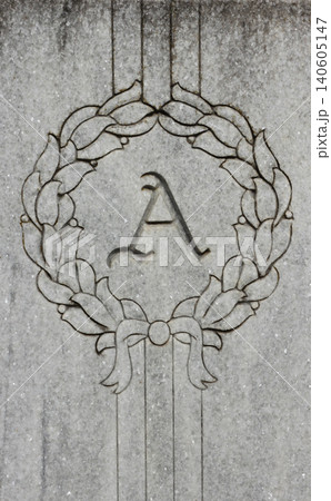 Letter A With Wreath Engraved on Historic Headstone 140605147