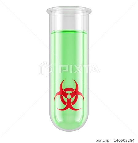 Biohazard test tube with green liquid. 3D rendering 140605284