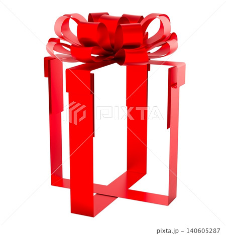 Empty red gift box with ribbon bow. 3D rendering Empty red gift box with ribbon bow. 3D rendering 140605287