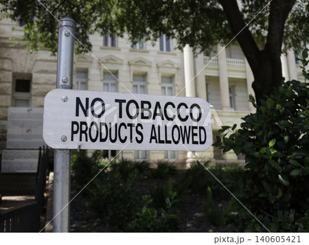 No Tobacco Sign at McLennan County Courthouse Located in Downtown Waco TX 140605421