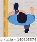 Top View Pedestrian Walking Along Sidewalk in Urban City Environment Scene 140605574