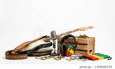 Reggae music studio equipment concept with guitar microphone and headphones microphone headphones equipment instrument recording performance entertainment professional creative production Reggae music studio equipment concept with guitar microphone and headphones microphone headphones equipment instrument recording performance entertainment professional creative production 140606030