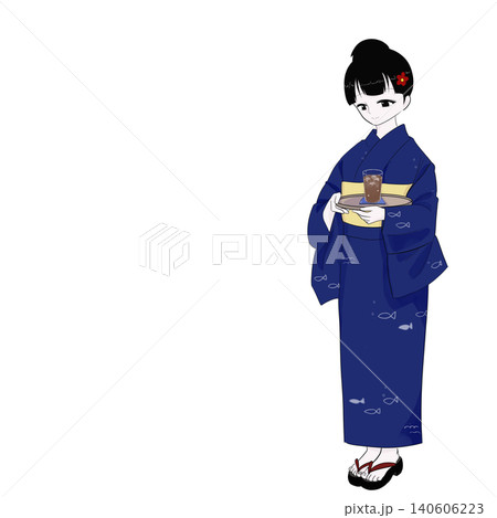 麦茶を運ぶ浴衣姿の女性　夏のおもてなし 140606223