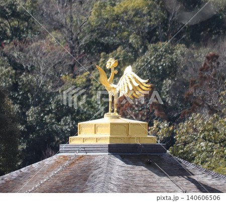 山の緑を背景に映える金閣寺の鳳凰 山の緑を背景に映える金閣寺の鳳凰 140606506