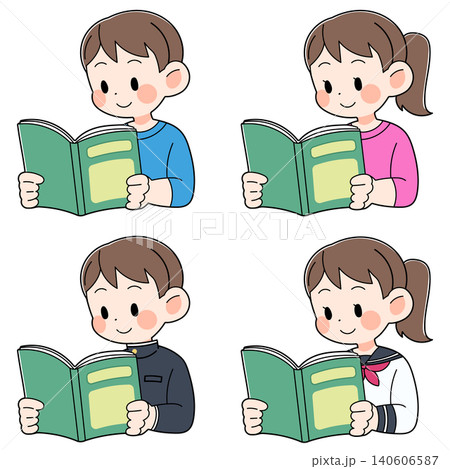本を読む子どものイラストセット 本を読む子どものイラストセット 140606587