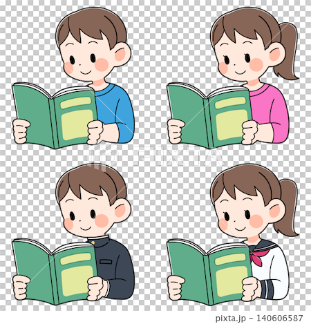 本を読む子どものイラストセット 本を読む子どものイラストセット 140606587