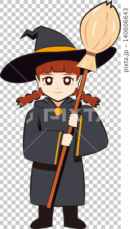 箒を持った魔女の女の子 箒を持った魔女の女の子 140606643
