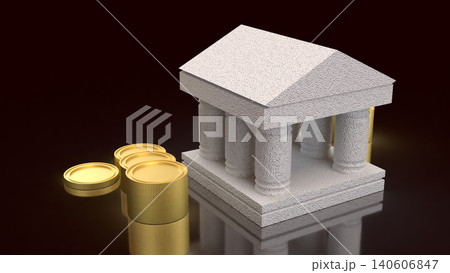 Classical Bank Building With Gold Coins Finance Concept 3d render. 140606847