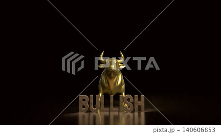 Golden Bullish Market Symbol On Dark Background 3d render. 140606853