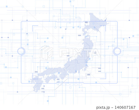 白い背景の日本地図と回路図 白い背景の日本地図と回路図 140607167