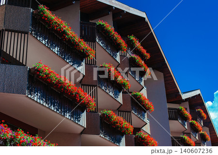 Alps traditional house with flowers at summer 140607236