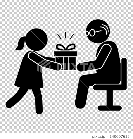 A girl giving a gift to an elderly person; silhouette for Respect for the Aged Day. A girl giving a gift to an elderly person; silhouette for Respect for the Aged Day. 140607633