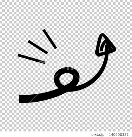 ポップな手書きの黒いぐるぐる矢印とひらめき線のイラスト素材 ポップな手書きの黒いぐるぐる矢印とひらめき線のイラスト素材 140608321