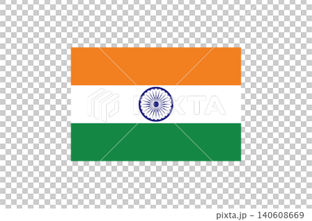 Indian national flag showing saffron, white and green horizontal bands with a navy Ashoka Chakra in the center, symbolizing national pride, unity and heritage 140608669