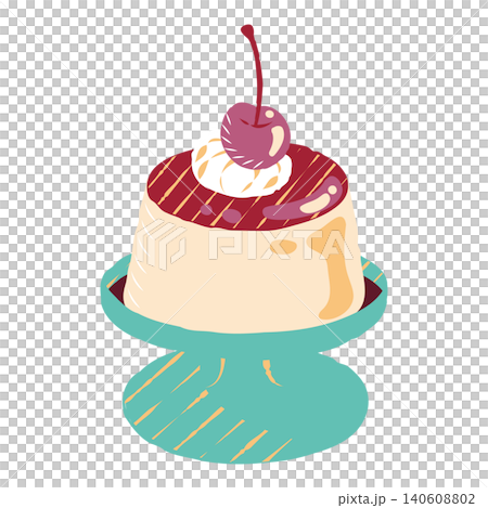 A retro-style illustration of pudding with cherries, without any outlines. A retro-style illustration of pudding with cherries, without any outlines. 140608802