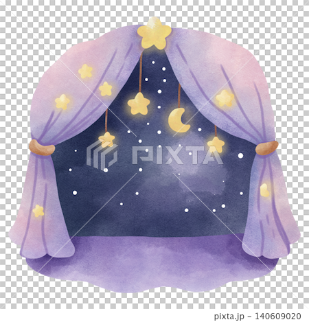 Cozy pillows and blanket with star patterns, watercolor style. Bedtime, sleep, and sweet dreams concept. Cozy pillows and blanket with star patterns, watercolor style. Bedtime, sleep, and sweet dreams concept. 140609020