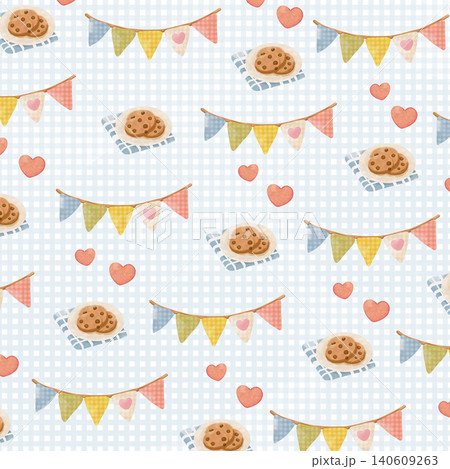 Watercolor Capybara Labor Day Seamless Pattern with Coffee Mug and Lantern Cute Animal Background 140609263