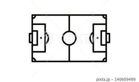 Sports - Black and White Outline Icon of a Soccer Football Field with Center Circle and Goal Areas Sports - Black and White Outline Icon of a Soccer Football Field with Center Circle and Goal Areas 140609499