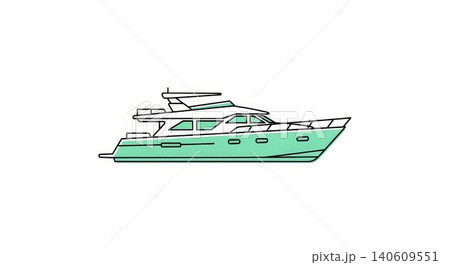 Transportation - Luxury Motor Yacht Side View Flat Line Icon Illustration in Mint Green and White Transportation - Luxury Motor Yacht Side View Flat Line Icon Illustration in Mint Green and White 140609551