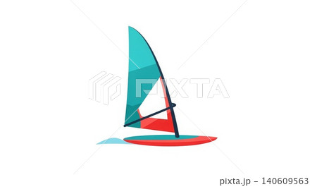 Water Sports - Colorful Windsurfing Board With Teal Sail and Red Deck Flat Design Vector Illustration Water Sports - Colorful Windsurfing Board With Teal Sail and Red Deck Flat Design Vector Illustration 140609563