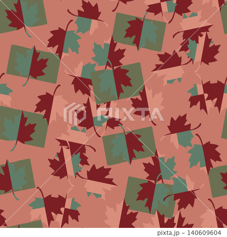 Creative seamless vector pattern featuring stylized maple leaves in a geometric collage style with terracotta, burgundy, and muted green tones. Creative seamless vector pattern featuring stylized maple leaves in a geometric collage style with terracotta, burgundy, and muted green tones. 140609604