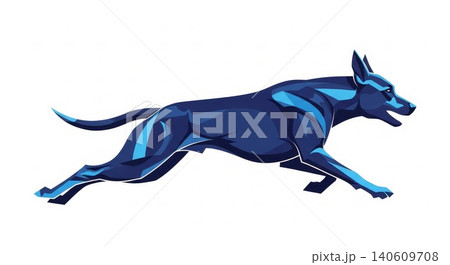 Animal - Dynamic Blue Running Dog Vector Illustration with Geometric Muscle Detail and Sleek Athletic Form Animal - Dynamic Blue Running Dog Vector Illustration with Geometric Muscle Detail and Sleek Athletic Form 140609708