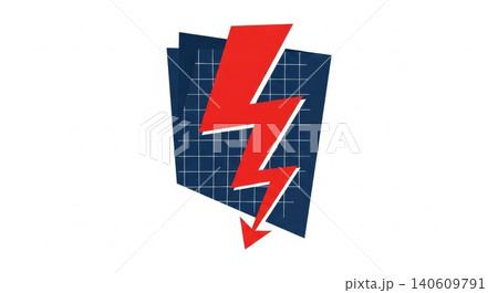 Energy Crisis - Red Lightning Bolt Arrow Striking Solar Panels Symbolizing Power Grid Failure and Electricity Cost Drop Energy Crisis - Red Lightning Bolt Arrow Striking Solar Panels Symbolizing Power Grid Failure and Electricity Cost Drop 140609791