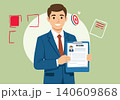 Professional Businessman Holding Resume Clipboard Illustration 140609868