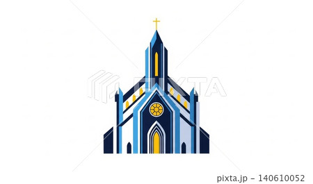 Religion - Flat Style Christian Church Building Illustration with Blue and Gold Gothic Architecture Design Religion - Flat Style Christian Church Building Illustration with Blue and Gold Gothic Architecture Design 140610052