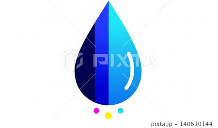 Design - Water Drop Icon with Blue Gradient Shading and Three Colorful Dots Below on White Background 140610144
