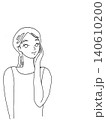 片手を頬に当てて微笑む女性のイラスト(左寄せ・コピースペース用) 140610200