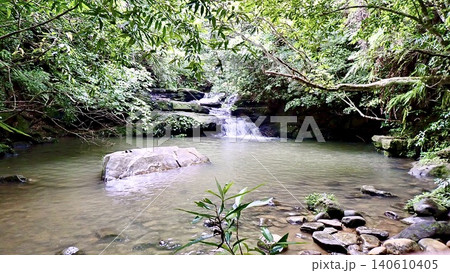 沖縄県八重山諸島西表島の密林に囲まれたマイラの滝 沖縄県八重山諸島西表島の密林に囲まれたマイラの滝 140610405