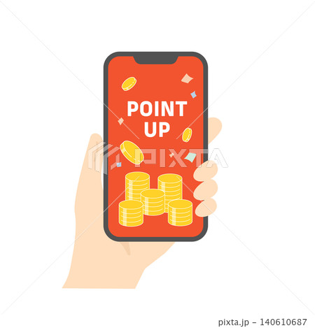 手に持ったスマホに表示されたポイントアップキャンペーンのベクターイラスト 手に持ったスマホに表示されたポイントアップキャンペーンのベクターイラスト 140610687