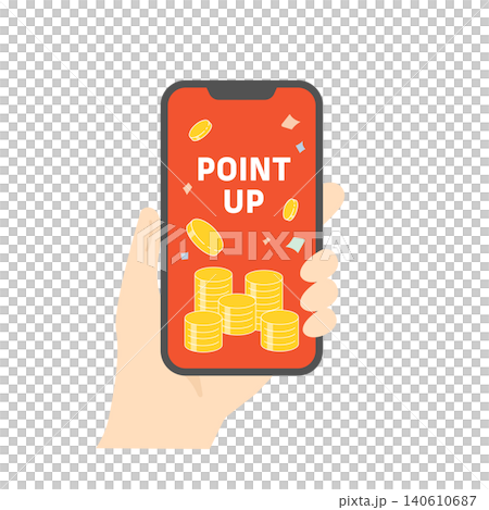 手に持ったスマホに表示されたポイントアップキャンペーンのベクターイラスト 手に持ったスマホに表示されたポイントアップキャンペーンのベクターイラスト 140610687