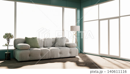 Mock up empty room Modern mint color tone interior modern minimal style on white wooden floor.3D rendering 140611116