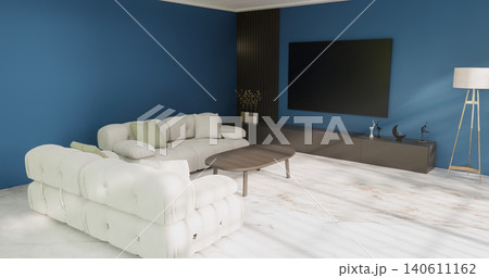 Mock up empty room Modern blue color tone interior modern minimal style on white granite floor.3D rendering Mock up empty room Modern blue color tone interior modern minimal style on white granite floor.3D rendering 140611162