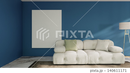 Mock up empty room Modern blue color tone interior modern minimal style on white granite floor.3D rendering Mock up empty room Modern blue color tone interior modern minimal style on white granite floor.3D rendering 140611171